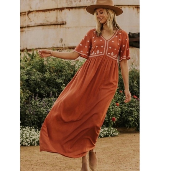 ROOLEE Brenton Maxi Dress XS  with Pockets in Rust - Picture 3 of 6